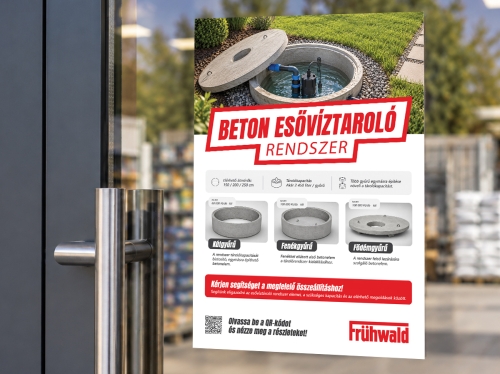 Földbe telepíthető Frühwald beton esővíztároló rendszer kereskedői plakáton