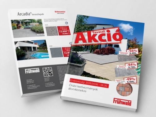 Frühwald tavaszi akciós katalógus mockup, nyomtatott marketinganyag grafikai tervezése